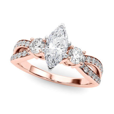 Rose gold Three-Stone Marquise Cut Diamond Twist Band with Prong Setting