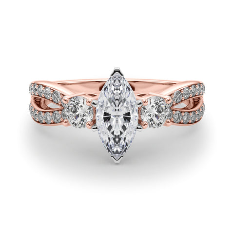 Rose gold Three-Stone Marquise Cut Diamond Twist Band with Prong Setting