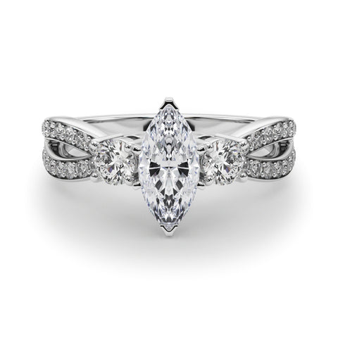 White gold Three-Stone Marquise Cut Diamond Twist Band with Prong Setting