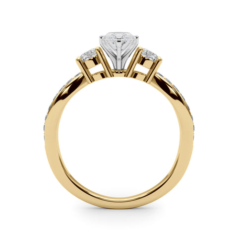 Yellow gold Three-Stone Marquise Cut Diamond Twist Band with Prong Setting