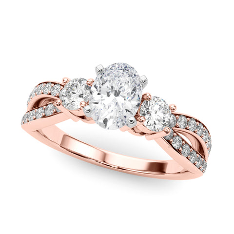 Rose gold Three-Stone Oval Cut Diamond Twist Band with Prong Setting