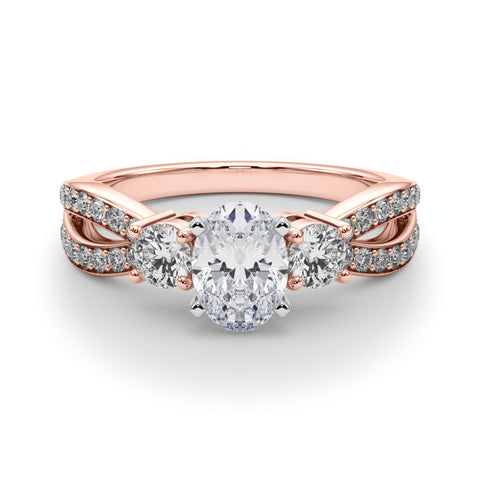 Rose gold Three-Stone Oval Cut Diamond Twist Band with Prong Setting