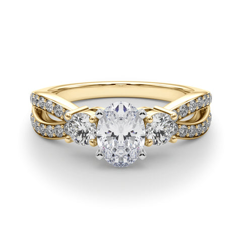 Yellow gold Three-Stone Oval Cut Diamond Twist Band with Prong Setting