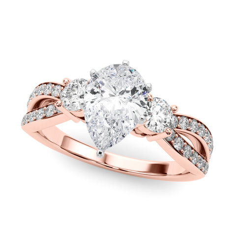 Rose gold Three-Stone Pear Cut Diamond Twist Band with Prong Setting