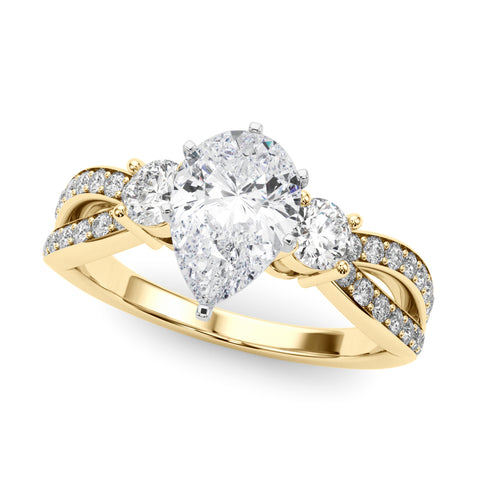 Yellow gold Three-Stone Pear Cut Diamond Twist Band with Prong Setting