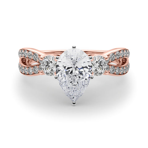 Rose gold Three-Stone Pear Cut Diamond Twist Band with Prong Setting