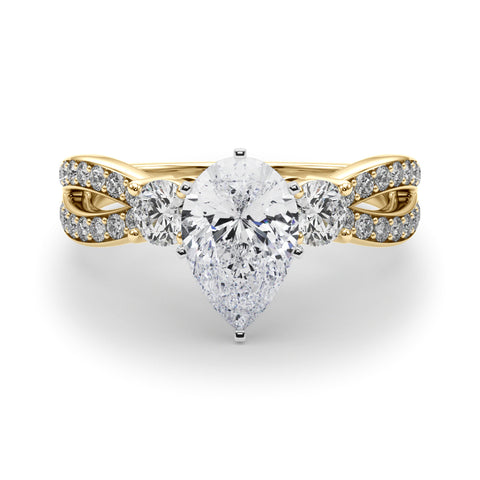 Yellow gold Three-Stone Pear Cut Diamond Twist Band with Prong Setting