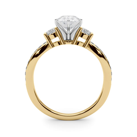 Yellow gold Three-Stone Pear Cut Diamond Twist Band with Prong Setting