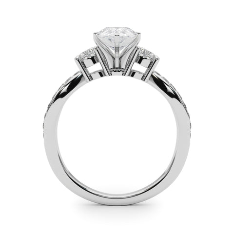 White gold Three-Stone Pear Cut Diamond Twist Band with Prong Setting