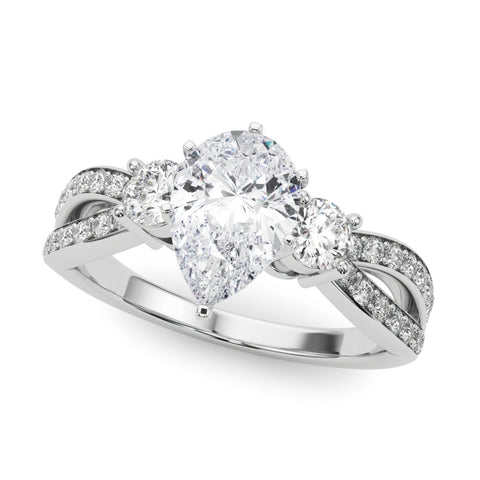 White gold Three-Stone Pear Cut Diamond Twist Band with Prong Setting