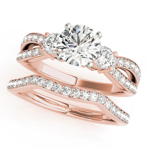 Rose gold Three-Stone Round Cut Diamond Twist Band with Prong Setting