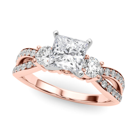 Rose gold Three-Stone Princess Cut Diamond Twist Band with Prong Setting