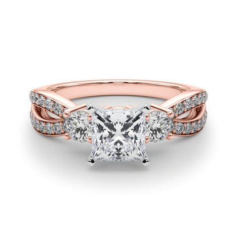 Rose gold Three-Stone Princess Cut Diamond Twist Band with Prong Setting