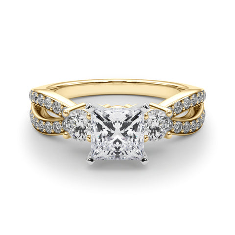 Yellow gold Three-Stone Princess Cut Diamond Twist Band with Prong Setting