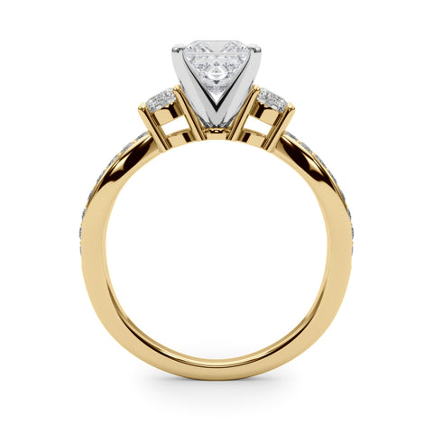 Yellow gold Three-Stone Princess Cut Diamond Twist Band with Prong Setting