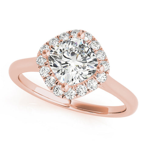 Rose gold Cushion Halo Round Diamond Solitaire Engagement Ring with Pave Band and Four-Prong Setting