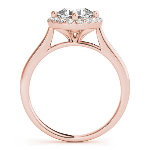 Rose gold Cushion Halo Round Diamond Solitaire Engagement Ring with Pave Band and Four-Prong Setting