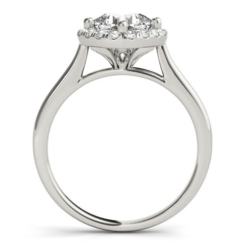 White gold Cushion Halo Round Diamond Solitaire Engagement Ring with Pave Band and Four-Prong Setting