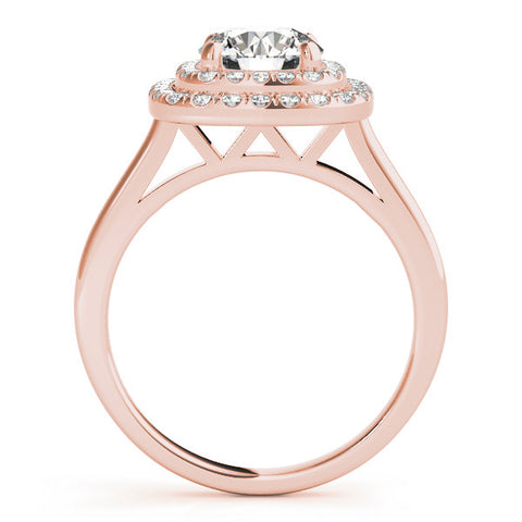 Rose gold Double Halo Round Diamond Pavé Band with Four-Prong Setting