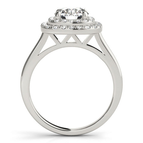 White gold Double Halo Round Diamond Pavé Band with Four-Prong Setting