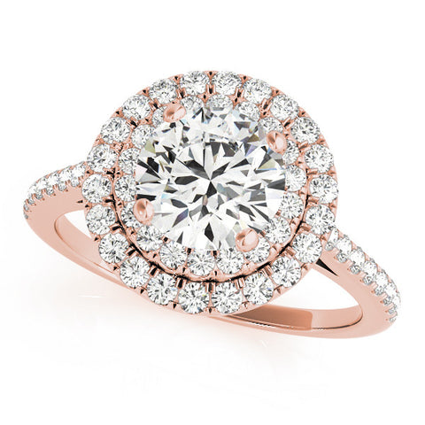 Rose gold Double Halo Round Diamond Pavé Band Prong Setting Ring