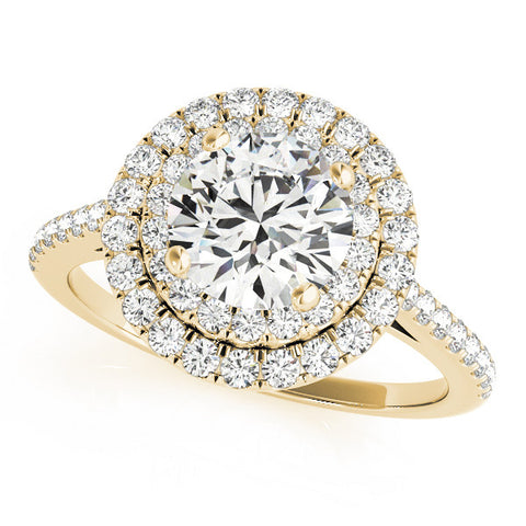 Yellow gold Double Halo Round Diamond Pavé Band Prong Setting Ring