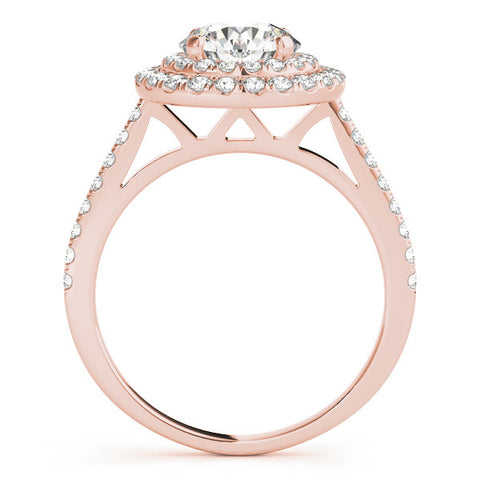 Rose gold Double Halo Round Diamond Pavé Band Prong Setting Ring