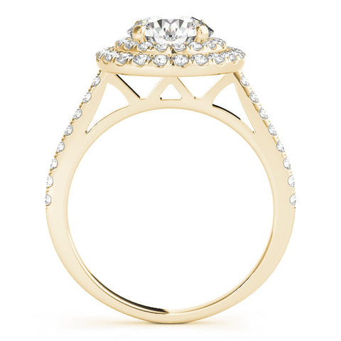 Yellow gold Double Halo Round Diamond Pavé Band Prong Setting Ring