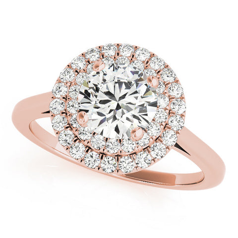 Rose gold Double Halo Round Diamond Solitaire with Pavé Band and Four-Prong Setting