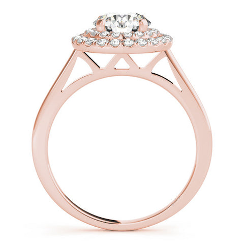 Rose gold Double Halo Round Diamond Solitaire with Pavé Band and Four-Prong Setting