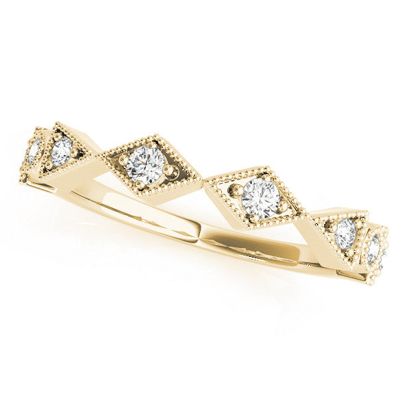 Yellow gold Milgrain Diamond Geometric Stackable Band with Round Cut Stones and Bezel Setting 1