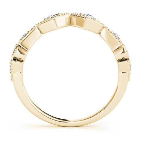 Yellow gold Milgrain Diamond Geometric Stackable Band with Round Cut Stones and Bezel Setting 2