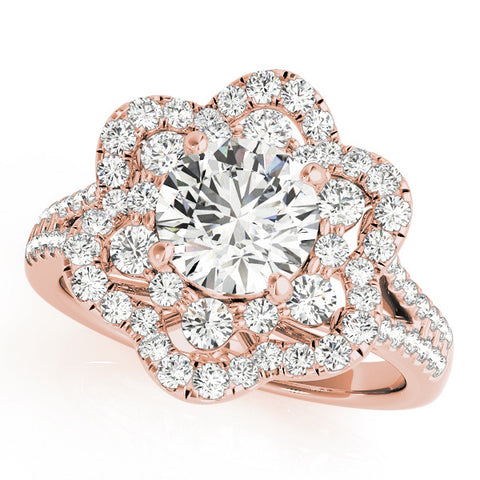 Rose gold Round Brilliant Double Halo Floral Pave Split Shank Prong Setting Ring