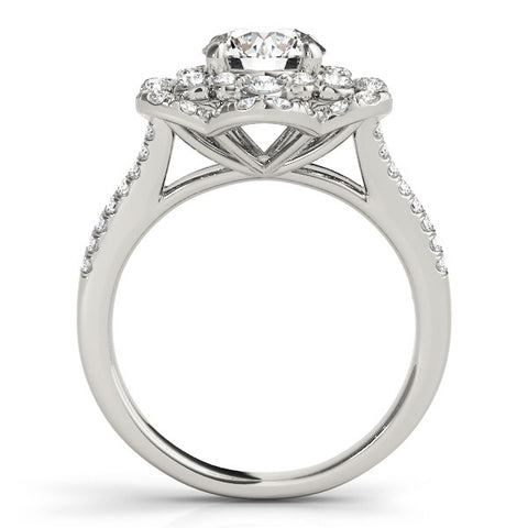 White gold Round Brilliant Double Halo Floral Pave Split Shank Prong Setting Ring