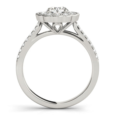 White gold Round Cut Halo Diamond Engagement Ring with Pavé Band and Four-Prong Setting