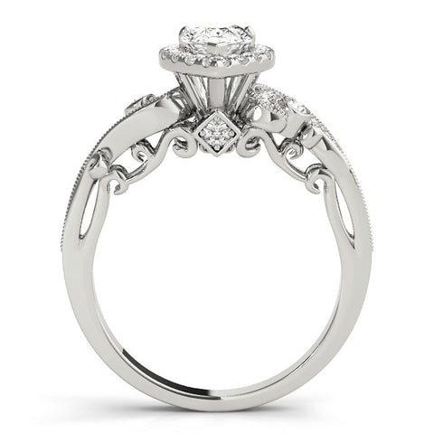 White gold Halo Pear-Cut Diamond Milgrain Swirl Band with Prong Setting