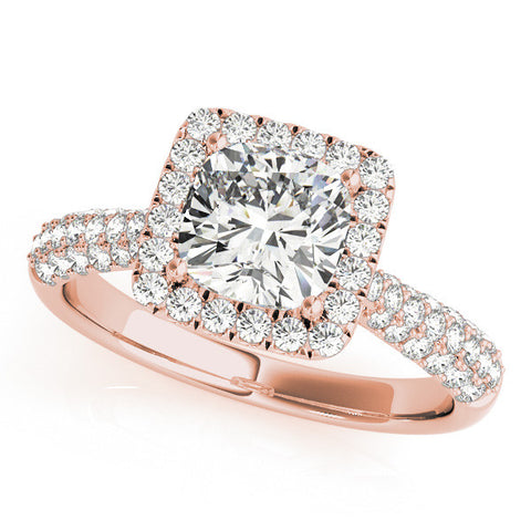 Rose gold Cushion Halo Pave Band Prong Setting Ring