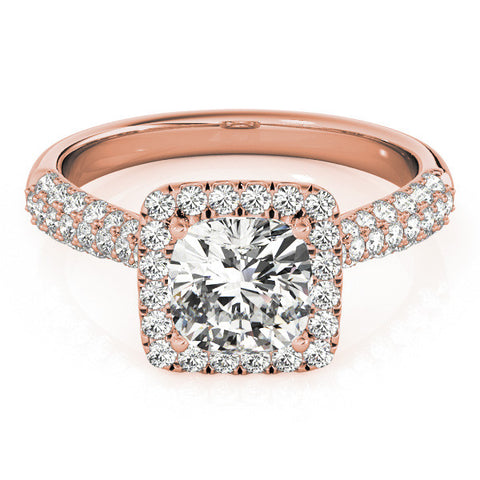 Rose gold Cushion Halo Pave Band Prong Setting Ring