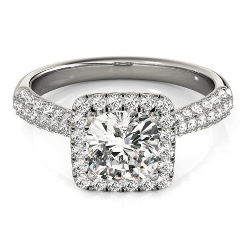 White gold Cushion Halo Pave Band Prong Setting Ring