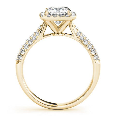 Yellow gold Cushion Halo Pave Band Prong Setting Ring