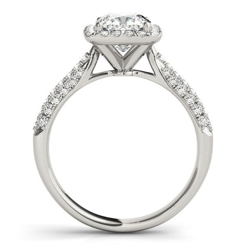 White gold Cushion Halo Pave Band Prong Setting Ring