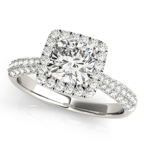 White gold Cushion Halo Pave Band Prong Setting Ring