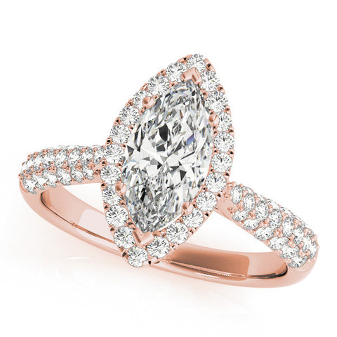 Rose gold Marquise Halo Pavé Split Shank Prong Set Ring