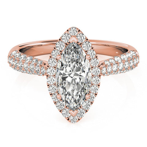 Rose gold Marquise Halo Pavé Split Shank Prong Set Ring