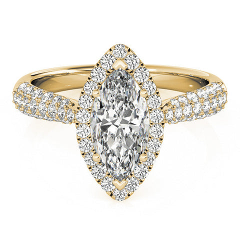 Yellow gold Marquise Halo Pavé Split Shank Prong Set Ring