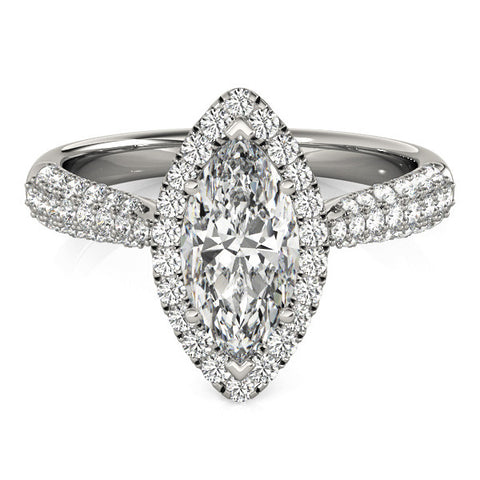 White gold Marquise Halo Pavé Split Shank Prong Set Ring