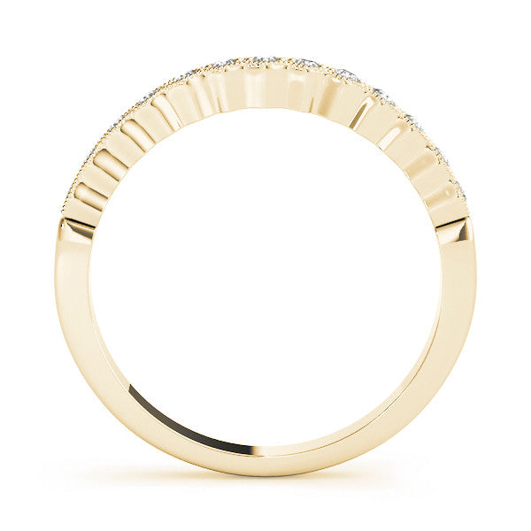 Yellow gold Milgrain Round Diamond Scalloped Eternity Band 2