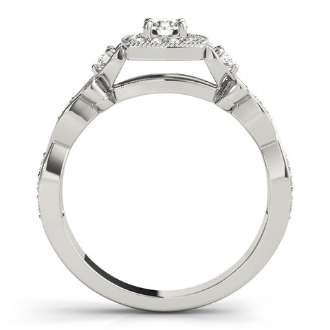 White gold Cushion Halo Round Diamond Twisted Band Four-Prong Ring