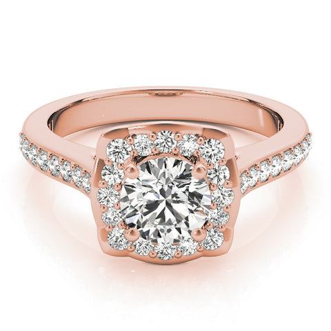Rose gold Cushion Halo Round Diamond Pave Band with Four-Prong Setting