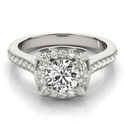 White gold Cushion Halo Round Diamond Pave Band with Four-Prong Setting